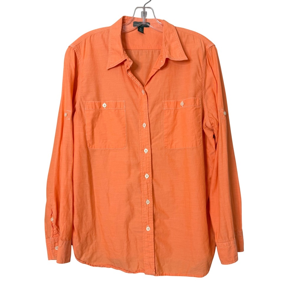 Lauren Ralph Lauren Button Front Shirt Womens XL Orange Cotton Preppy Beach